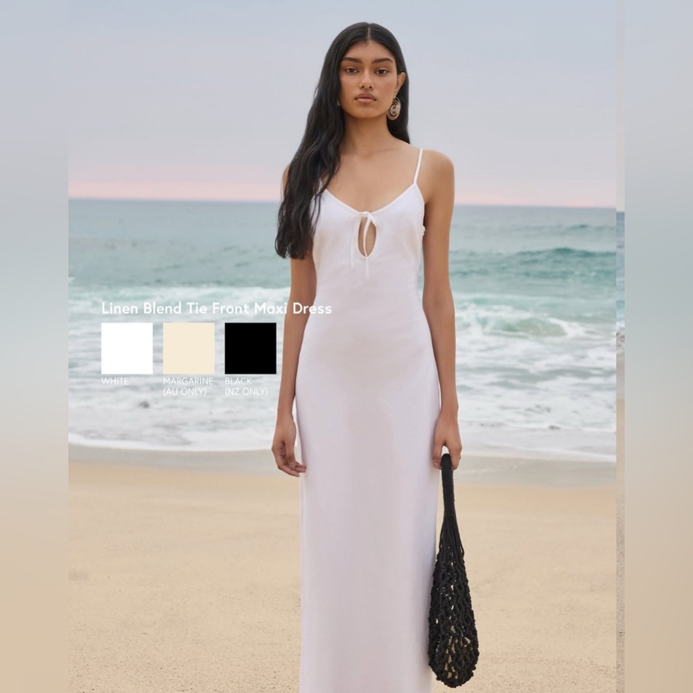 Glassons NWOT White Linen Blend Tie Front Maxi Dress